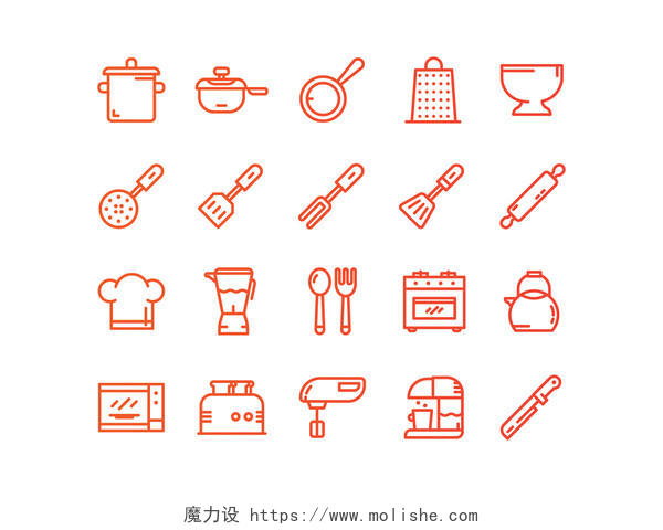 UI矢量餐饮图标素材厨房用品锅擀面杖搅拌机图标